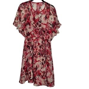 NWT Max & Co. Red Gold Metallic Crepe Silk Blend Dress With Pockets Size 2